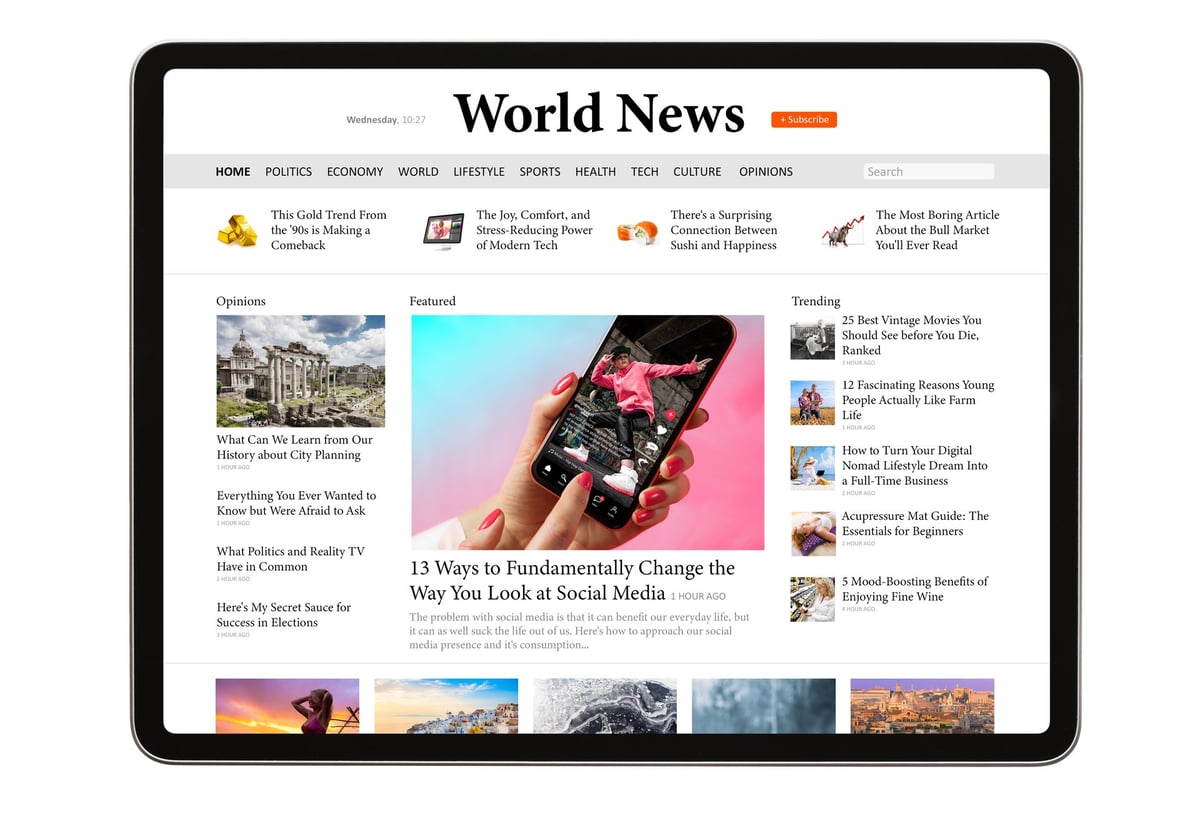 Sample website shown on a tablet computer